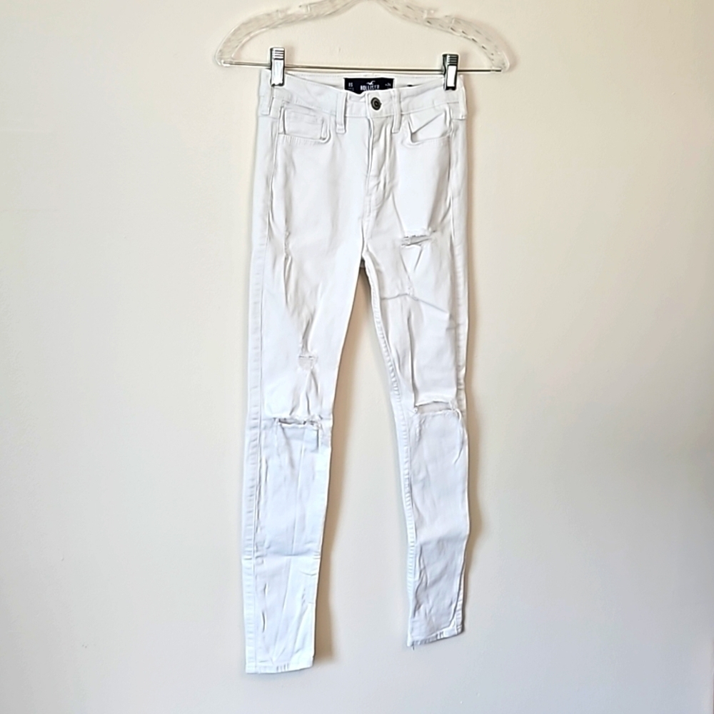 Hollister High Rise Super Skinny White Distressed Jeans 0S